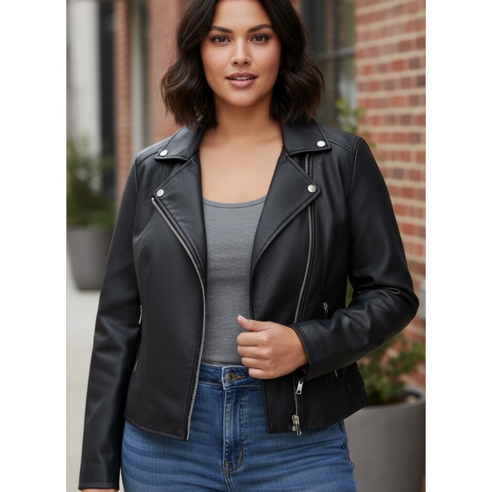 A.n.a Faux Leather Motorcycle Biker Jacket Plus Size in Black